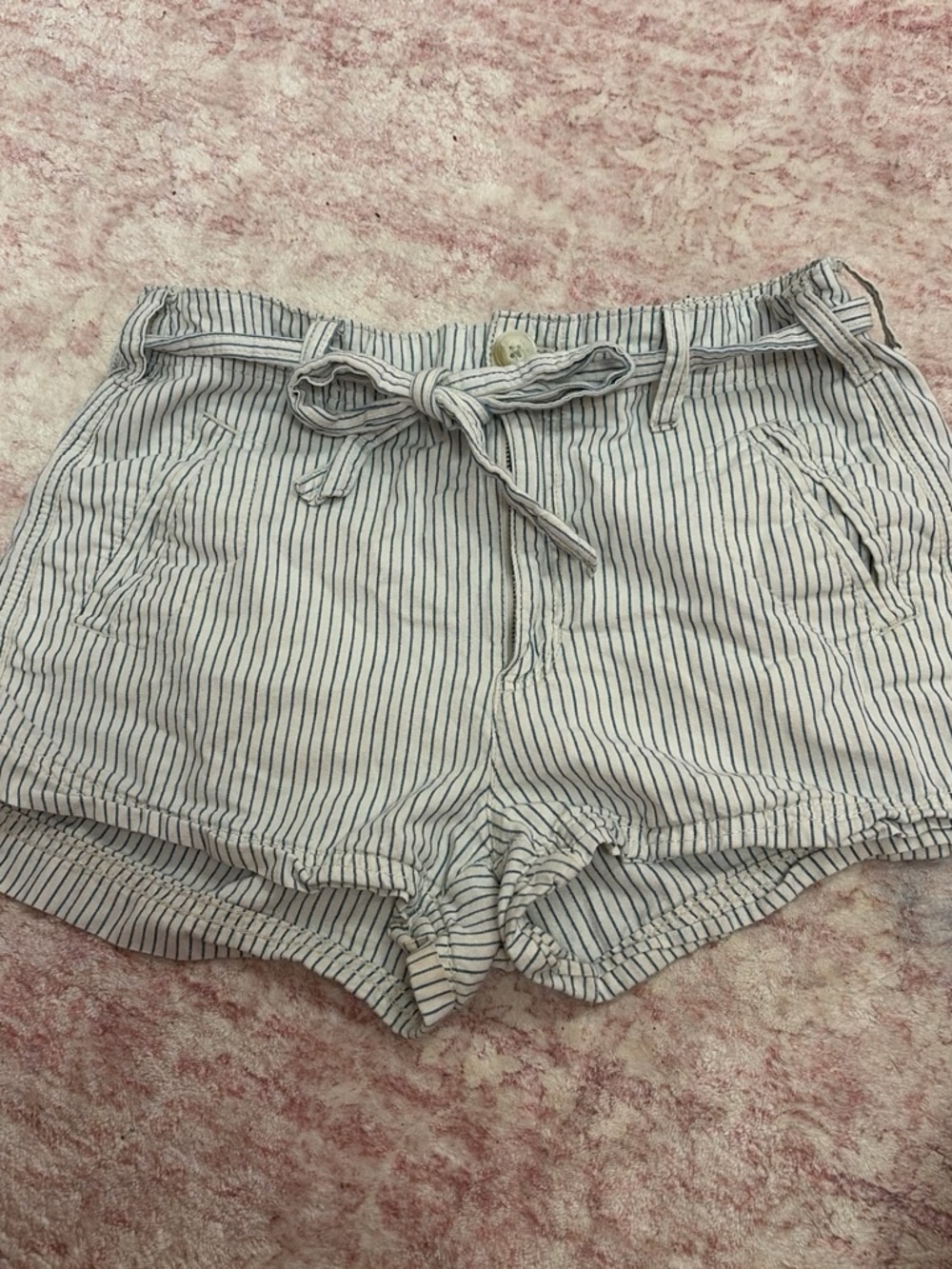 American Eagle Outfitters Striped High-Waist Tie Shorts - White/Black